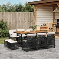 11-delige Tuinset met kussens poly rattan zwart - thumbnail