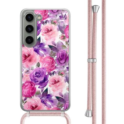 Samsung Galaxy S23 hoesje met rosegoud koord - Rosy blooms Samsung Galaxy S23 hoesje met rosegoud koord - Rosy blooms