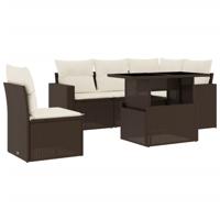 6-delige Loungeset met kussens poly rattan bruin - thumbnail