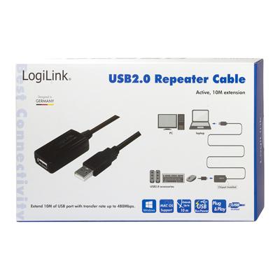 LogiLink UA0143 USB-kabel USB 2.0 USB-A stekker, USB-A bus 10.00 m Zwart