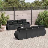 9-delige Loungeset met kussens poly rattan zwart - thumbnail