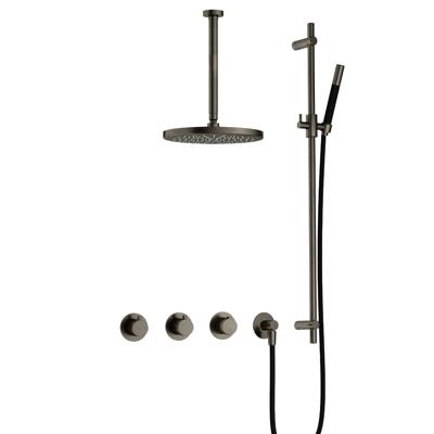 Hotbath Cobber - CB7067 - Inbouw Regendoucheset - Verouderd Ijzer - 2 Stopkranen - Thermostatisch - Plafondbuis 30 cm - Hoofddouche 300 mm - Staafhanddouche - Glijstang 900 mm - met M106 - Waterbesparend