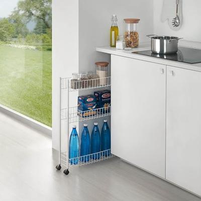 Metaltex Smalle Trolly met Wielen + 3 Etages 56x16x75.7 cm Wit