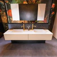 Badkamermeubelset Mondiaz Erin 200 cm met 2 Lades met RIDGE Wastafel Dubbel Talc met 2 kraangaten Greeploos Mat Rosee - thumbnail