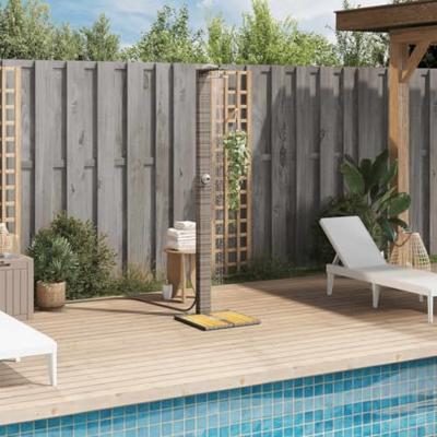 Buitendouche 50x55x224 cm poly rattan en acaciahout grijs