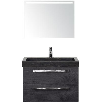 Seville Badmeubelset 80 cm - Black Oak - Wastafel Hardsteen Wit Lucca met Sence Spiegel