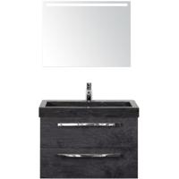 Seville Badmeubelset 80 cm - Black Oak - Wastafel Hardsteen Wit Lucca met Sence Spiegel - thumbnail