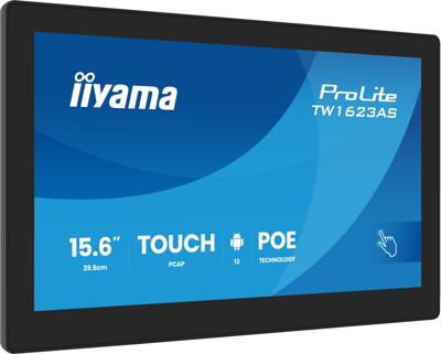 iiyama Prolite TW1623AS-B3P 39,5 cm (15,6 inch) LED IPS Monitor Full HD 10 punten capacitief multi-touch Android OS HDMI, USB 2.0 uitgang, RJ45, PoE, WiFi, SD-slot 24/7, 6H, anti-Glare