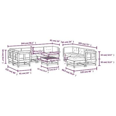 10-delige Loungeset met kussens massief hout