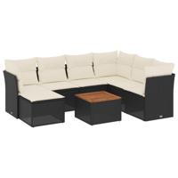 8-delige Loungeset met kussens poly rattan zwart - thumbnail