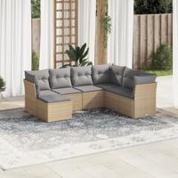 7-delige Loungeset met kussens poly rattan beige - thumbnail