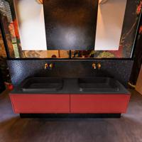 Badkamermeubelset Mondiaz Erin 150 cm met 2 Lades met RIDGE Wastafel Dubbel Urban Zonder Kraangaten Greeploos Mat Fire - thumbnail