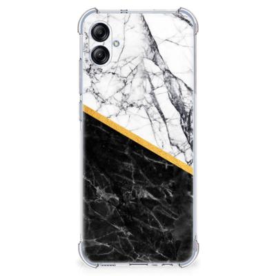 Samsung Galaxy A04e Anti-Shock Hoesje Marmer Wit Zwart - Origineel Cadeau Man