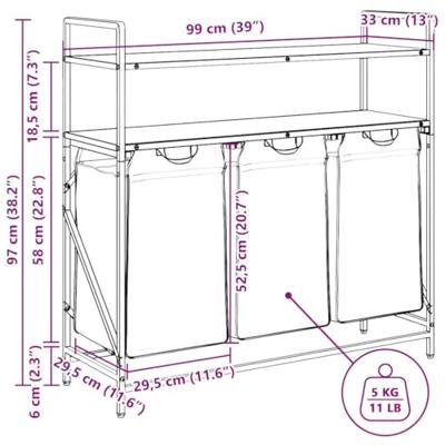 Wasmand 3 vakken met planken grijs sonoma eiken Wasmand 3 vakken met planken grijs sonoma eiken