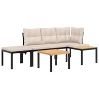 4-delige Loungeset met kussens gepoedercoat staal zwart - thumbnail