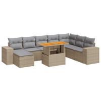 9-delige Loungeset met kussens poly rattan beige - thumbnail