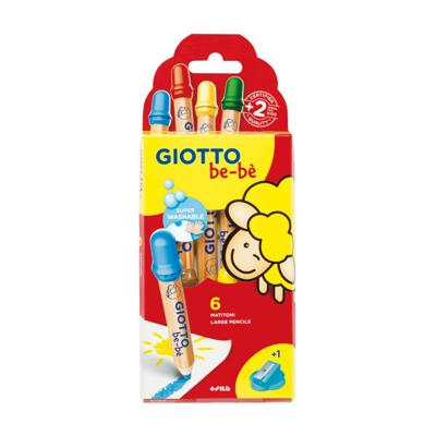 GIOTTO Kleurpotloden, l: 10,5 cm, dikte 13 mm, vulling 6 mm, diverse kleuren, 6 stuk/ 1 doos