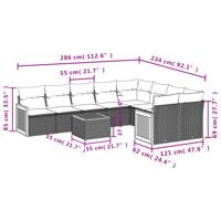 9-delige Loungeset met kussens poly rattan grijs - thumbnail