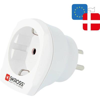 SKROSS | 1.500232-E | Europe to Denmark | Reisadapter van Europa naar Denemarken - Spanning en vermogen: 100V – 1600W / 250V – 4000W. Bescherming tegen elektrische schokken