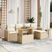 6-delige Loungeset met kussens poly rattan beige - thumbnail