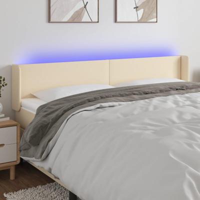 Hoofdbord LED 203x16x78/88 cm stof crèmekleurig