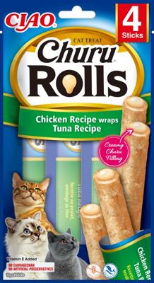 INABA Churu Rolls Chicken recipe wraps Tuna recipe - Kattensnoepje - 4x10 g