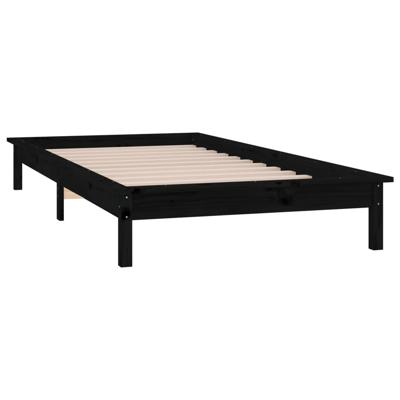 Bedframe LED massief hout zwart 75x190 cm