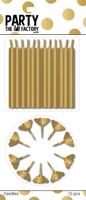 Taartkaarsjes 12 stuks + houders goud 12 stuks - thumbnail