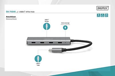 Digitus DA-70246 DA-70246 USB-hub 4 poorten USB-A USB 3.1 Gen1 5 GBit/s Met aluminium behuizing Donkergrijs