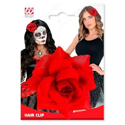 Haarclip met rode roos 10 cm