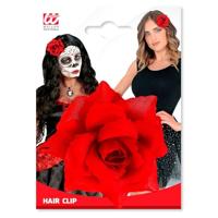 Haarclip met rode roos 10 cm - thumbnail
