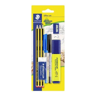 Schrijfset Staedtler inhoud 3 Noris potloden HB - 2 balpennen, markeerstift, gum en slijper 8 stuks