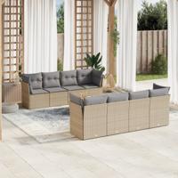 9-delige Loungeset met kussens poly rattan gemengd beige - thumbnail