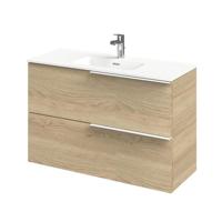 Tiger Pocket Meubelset 100 cm met 2 lades Naturel eik incl Calpe wastafel Hoogglans wit - 800306 - thumbnail