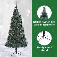 VidaXL Kunst kerstboom met verlichting en ballenset groen 210 cm pet - thumbnail