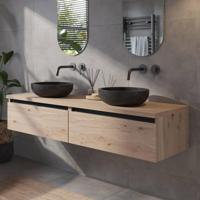 Saqu Gaia voorgemonteerd badmeubel incl. afdekblad met zwarte greeplijst 160cm naturel eiken - thumbnail