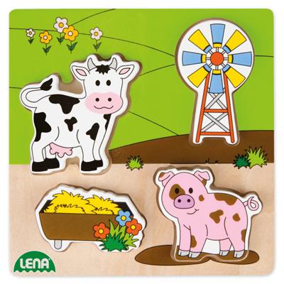 Lena vormenpuzzel weiland 15 cm hout blank/groen 5 delig Lena vormenpuzzel weiland 15 cm hout blank/groen 5 delig