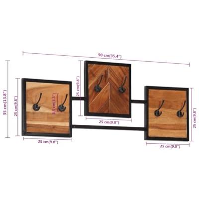 Wandkapstok 90x1x35 cm massief acaciahout en ijzer