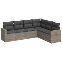 6-delige Loungeset met kussens poly rattan grijs - thumbnail