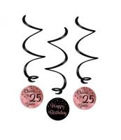 Hangdecoratie Swirls 25 Jaar Roségoud/Zwart (3st) - thumbnail