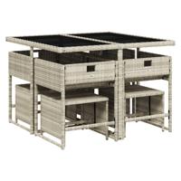 9-delige Tuinset met kussens poly rattan lichtgrijs - thumbnail