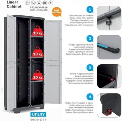 KIS Lineary Utility Storage Cabinet - 68 x 39 x 173 cm - Zwart en grijs - thumbnail