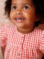 Bloes in vichy seersucker voor baby's met korte mouwen en volant rood, geruit - thumbnail