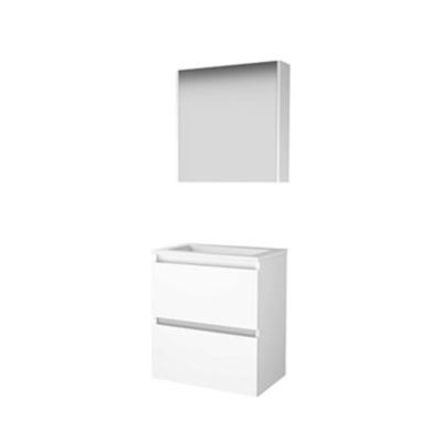 Basic Comfort 39 badmeubelset met spiegelkast, greeploze wastafelonderkast met 2 lades en acryl wastafel zonder kraangaten 60 x 39 cm, ice white Basic Comfort 39 badmeubelset met spiegelkast, greeploze wastafelonderkast met 2 lades en acryl wastafel zonder kraangaten 60 x 39 cm, ice white
