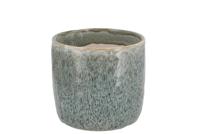 Iron stone lichtblauwe geglazuurde pot 12x11cm - thumbnail