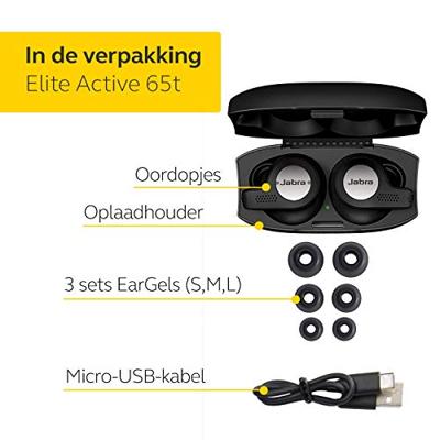 Jabra Elite Active 65t Oordopjes – Bluetooth Sport-Oordopjes met Passieve Ruisonderdrukking en Bewegingssensor voor Fitness-Tracking – Echt Draadloos Bellen en Muziek Luisteren – Zwart