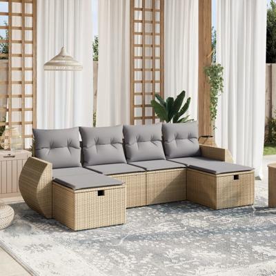 6-delige Loungeset met kussens poly rattan beige