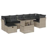 8-delige Loungeset met kussens poly rattan lichtgrijs - thumbnail