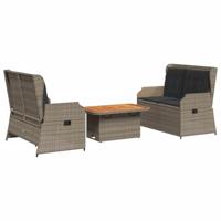 3-delige Loungeset met kussens poly rattan grijs - thumbnail