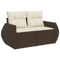 7-delige Loungeset met kussens poly rattan bruin - thumbnail